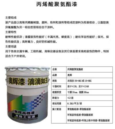 戶外快干丙烯酸聚氨酯漆保光保色耐侯性能優異