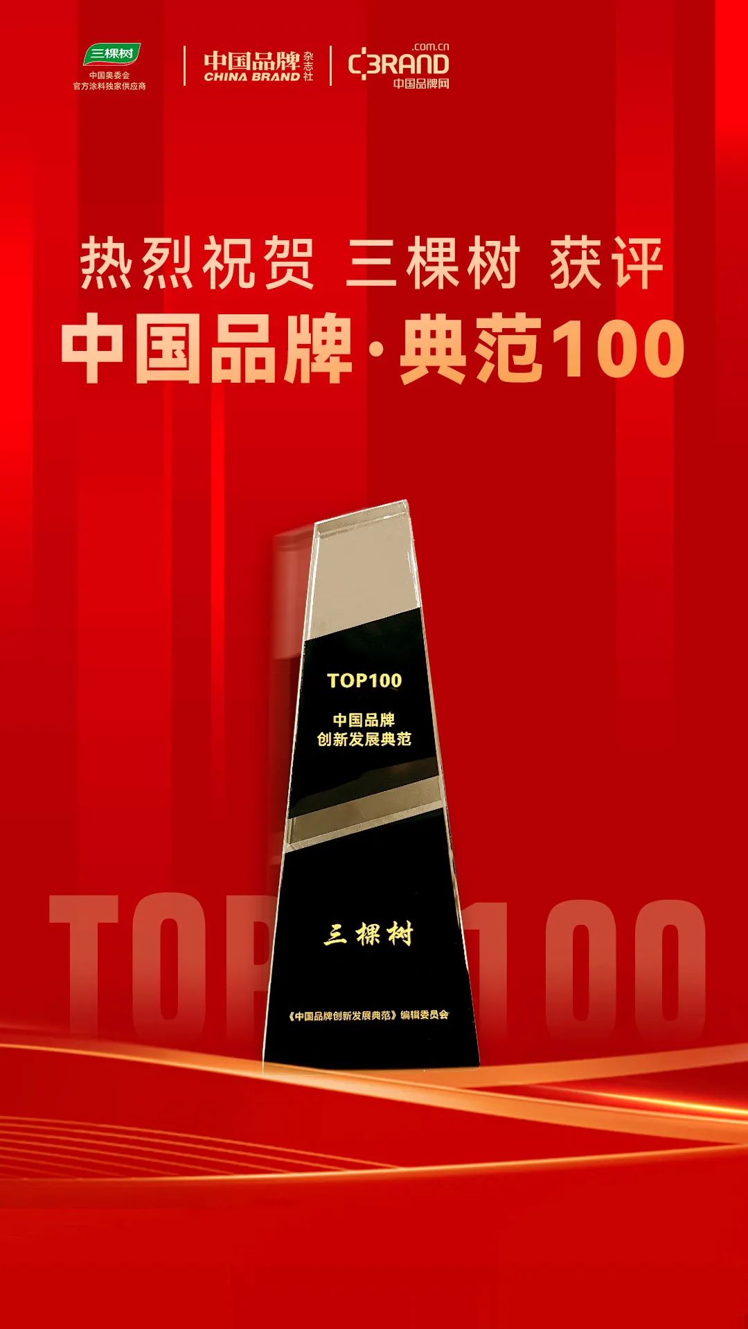 首批！三棵樹獲評“中國品牌創新發展典范TOP100” 涂料在線,coatingol.com