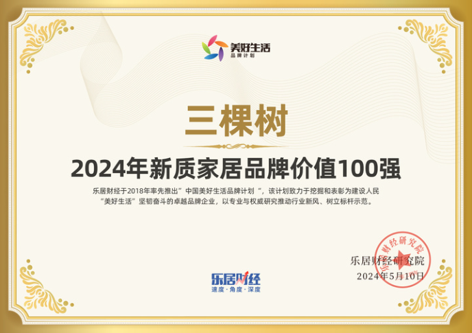 三棵樹榮登2024年新質家居品牌價值TOP100 涂料在線,coatingol.com